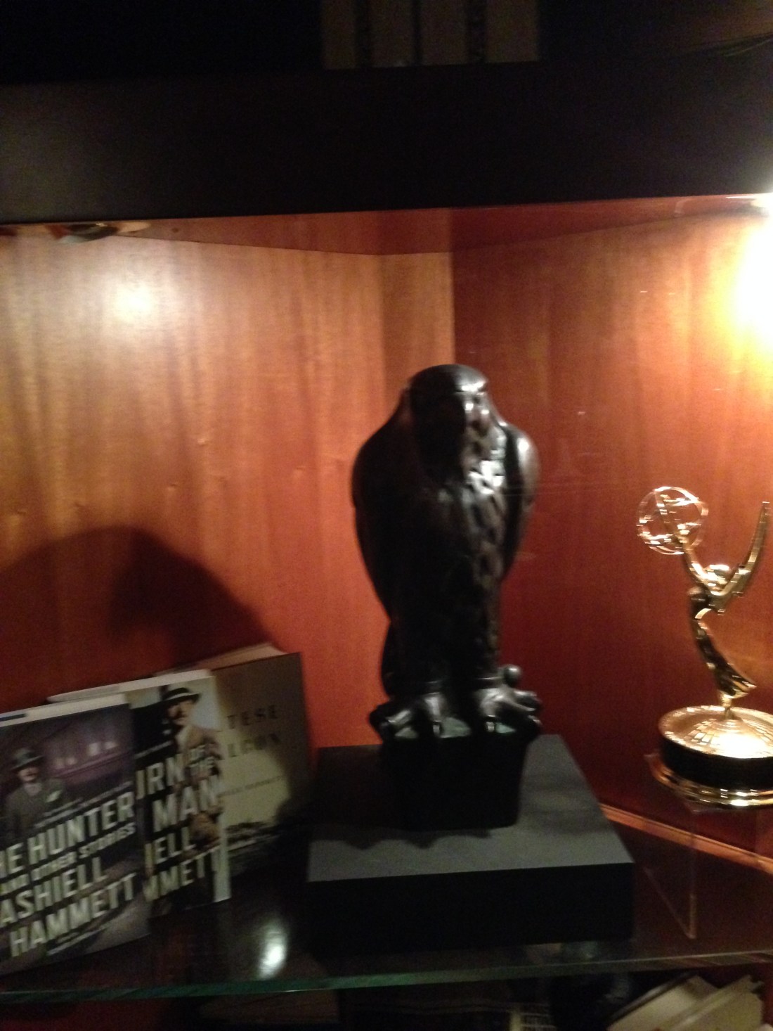 Actual Maltese Falcon prop at John's Grill, SF Jan 2014.JPG